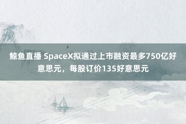 鲸鱼直播 SpaceX拟通过上市融资最多750亿好意思元，每股订价135好意思元