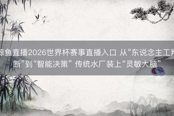 鲸鱼直播2026世界杯赛事直播入口 从“东说念主工判断”到“智能决策” 传统水厂装上“灵敏大脑”