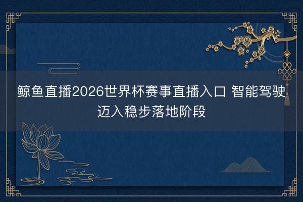 鲸鱼直播2026世界杯赛事直播入口 智能驾驶迈入稳步落地阶段