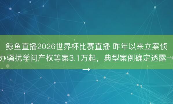 鲸鱼直播2026世界杯比赛直播 昨年以来立案侦办骚扰学问产权等案3.1万起，典型案例确定透露→