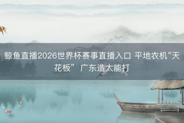 鲸鱼直播2026世界杯赛事直播入口 平地农机“天花板”  广东造太能打
