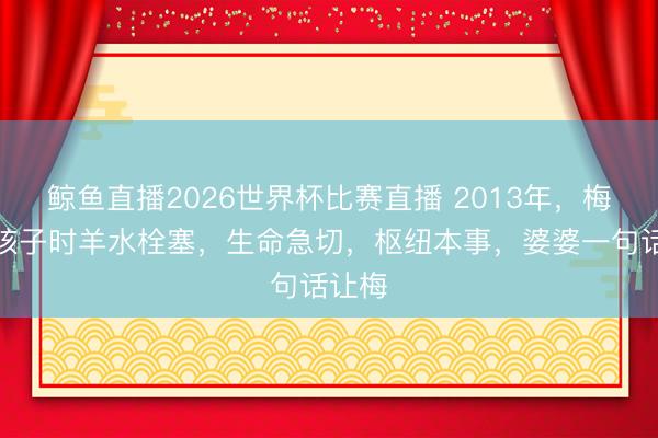 鲸鱼直播2026世界杯比赛直播 2013年,梅婷生孩子时羊水栓塞,生命急切,枢纽本事,婆婆一句话让梅